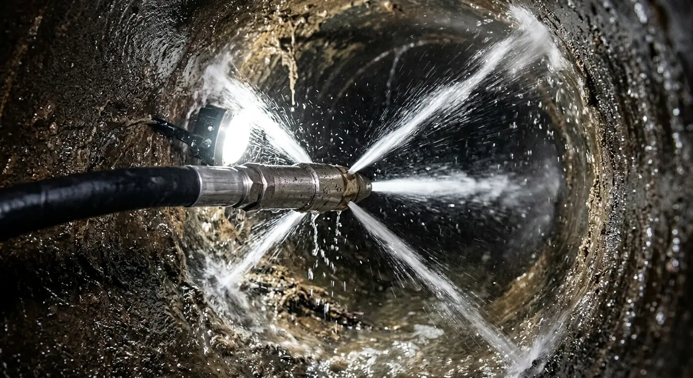 High-pressure hydro jetting nozzle cleaning sewer pipe for Sewer Cleanout in Zeeland